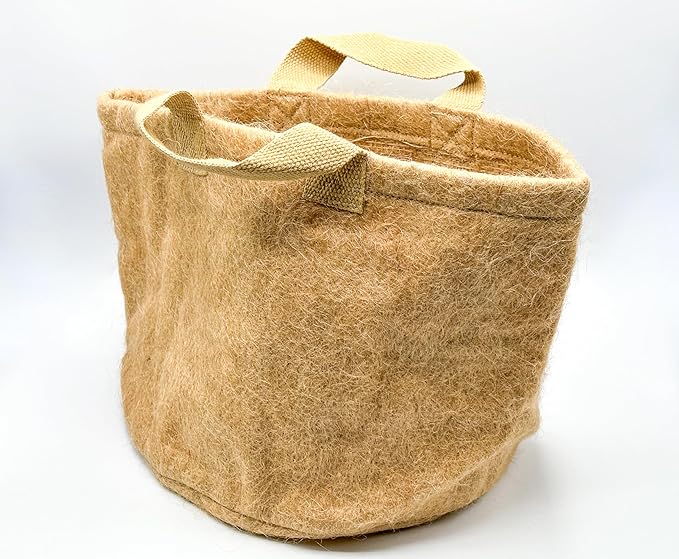 Non-Woven Jute Fabric Grow Bag with Handles, Biodegradeable Pot, 100% Natural Fiber, Breathable, Fast Root Growth, Available in 3 & 5 Gallon. (2, 5 Gallon)