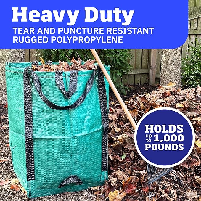 DURASACK Heavy Duty Home and Yard Bags 48-Gallon Reusable Self-Standing Lawn and Leaf Bags Garbage Can with Reinforced Handles, Green, 3 Pack