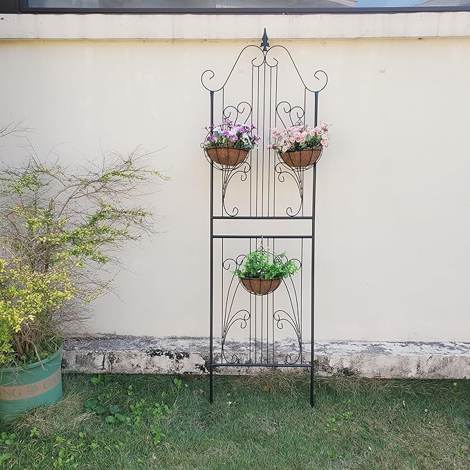 1 Pack 70.8" H x 24.5" W Garden Trellis for Climbing Plants Outdoor, Metal Trellises Decorative Garden Flower Trellis for Vines Plant Rose, Vegetable Support, Black