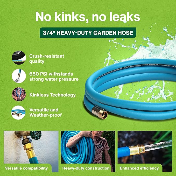 Aeromixer THE HOSE - 3/4 Inch Garden Hose 5 Feet, Kinkless Commercial Short Garden Hoses, Heavy Duty Industrial Water Hoses for Outdoors, 650 PSI High-Pressure Watering Tool for Farming and Gardening