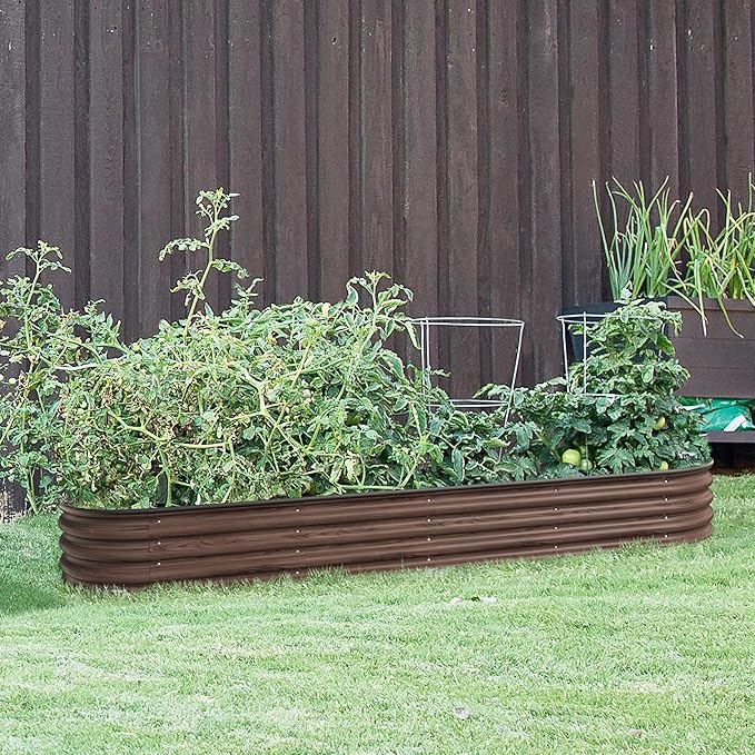 BlueWish 8x2x1FT Raised Garden Bed, 11.1” H Galvanized Raised Garden Bed with Bottomless, Rubber Strip, 9-in-1 Modular, Raised Planter Box Outdoor for Vegetable, Flower, Rustic Brown