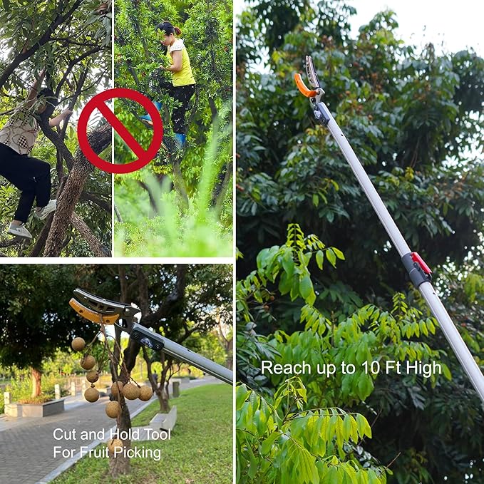 Soft Home 4.6-10 Ft Long Reach Tree Pruner Extendable, Fruit Picker, Telescoping Tree Pruner, Fruit Tree Branch Trimmers Long Handled Pruner, Cut and Hold Pruner