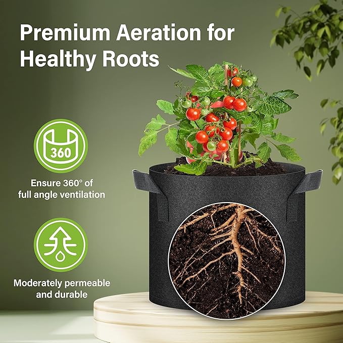 HealSmart Plant Grow Bags 7 Gallon, Tomoato Planter Pots 20-Pack with Handles, Aeration Nonwoven Fabric, Heavy Duty Gardening Planter for Vegetable, Herbs and Flowers, Black New