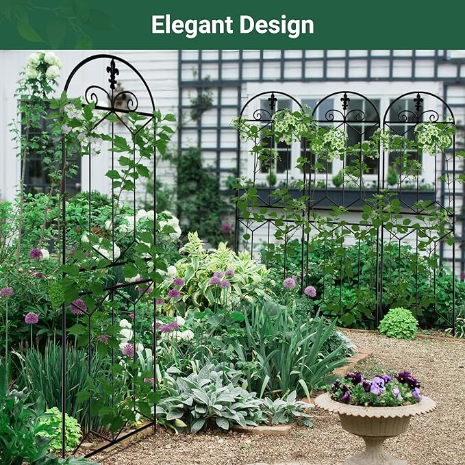 2 Pack 70.8" x 19.5" Metal Garden Trellis, Black Coated Rustproof Metal Trellis Outdoor, Trellis for Climbing Plants for Roses, Vine Cucumbers, Vegetables, Flower Support