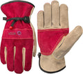 WZQH Leather Work Gloves for Women, Large Glove for Gardening, Tig/Mig Welding, Construction, Chainsaw, Farm, Ranch, etc. Cowhide, Cotton Lined, Utility, Firm Grip, Durable. Rose Red - Grey L