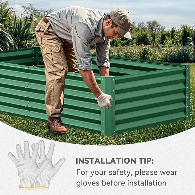 YITAHOME 72x36x18 in Galvanized Raised Garden Bed Kit, Large Metal Planter Box with Gloves & Support Rod, Outdoor Flower Bed for Plants Vegetables, Green