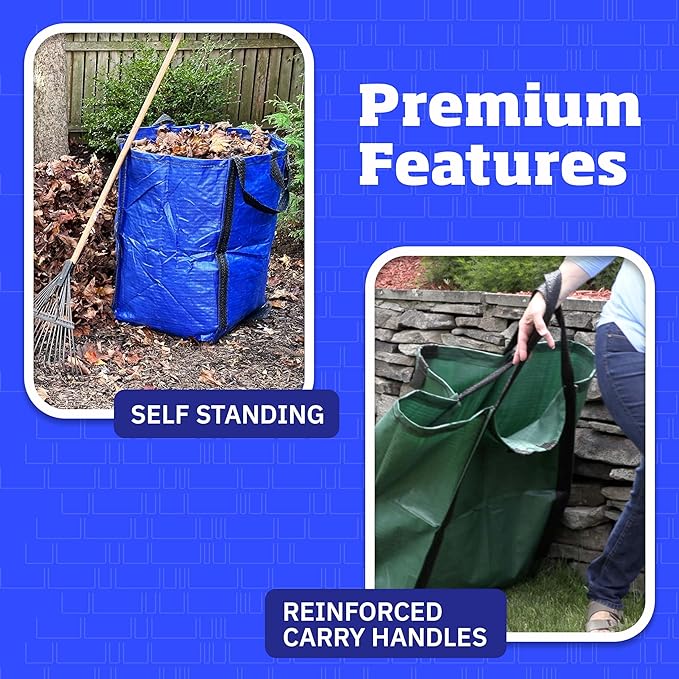 DURASACK Heavy Duty Home and Yard Bags 48-Gallon Reusable Self-Standing Lawn and Leaf Bags Garbage Can with Reinforced Handles, Green, 3 Pack