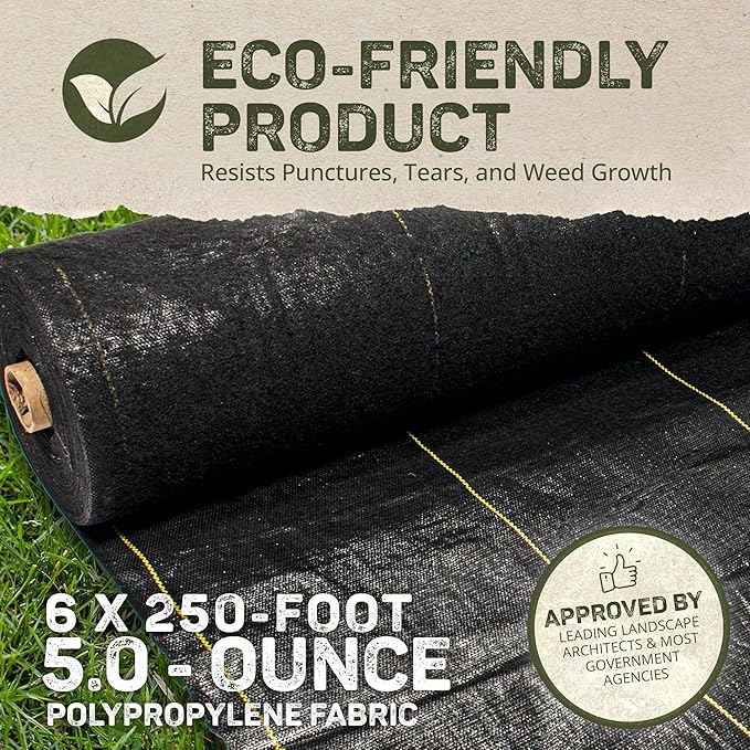 Dewitt 6 x 250 Foot Weed and Mulch Barrier Landscape Woven Fabric Ground Cover, Ideal as Fabric for Yards, Grounding Sheets, Fake Rock, or Floor Mat
