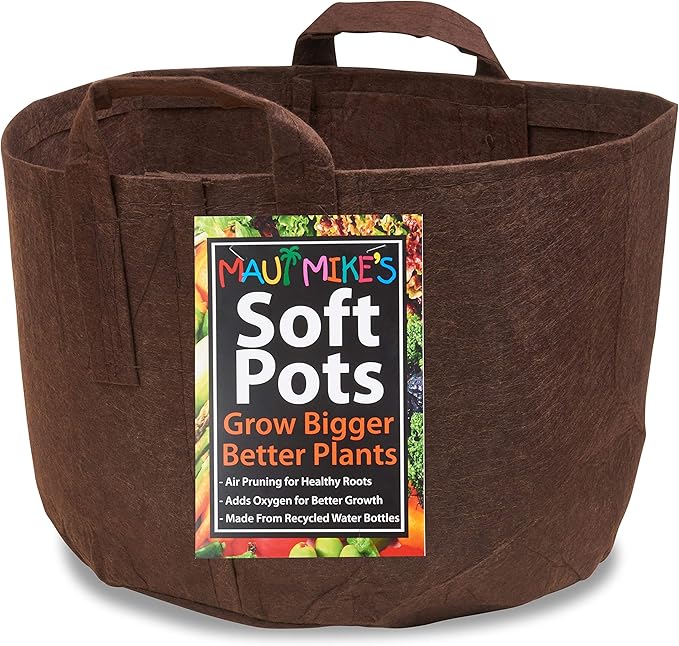 Soft POTS (10 Gallon) Best Fabric Aeration Garden POTS from Maui Mike's. Thicker Fabric and Sewn Handles for Easy Moving. Grow Bigger and Faster Tomatoes,Veggies and Herbs in Soft POTS.