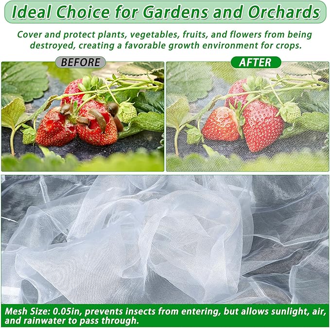 2 Pack Garden Netting for Raised Beds, 4x2FT Raised Bed Plant Covers for Garden Protection, Fine Mesh Bird Netting Pest Barrier Screen with Drawstring and Clips for Protecting Vegetables Fruits Crops
