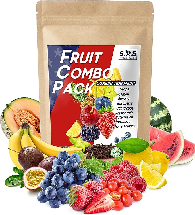 1300+ Seeds Fruit Variety Pack, Grow 8 Juicy Summer Fruits Tomatoes, Melons, Berries & More, Heirloom Starter Kit (Heirloom Mix for Gardens)