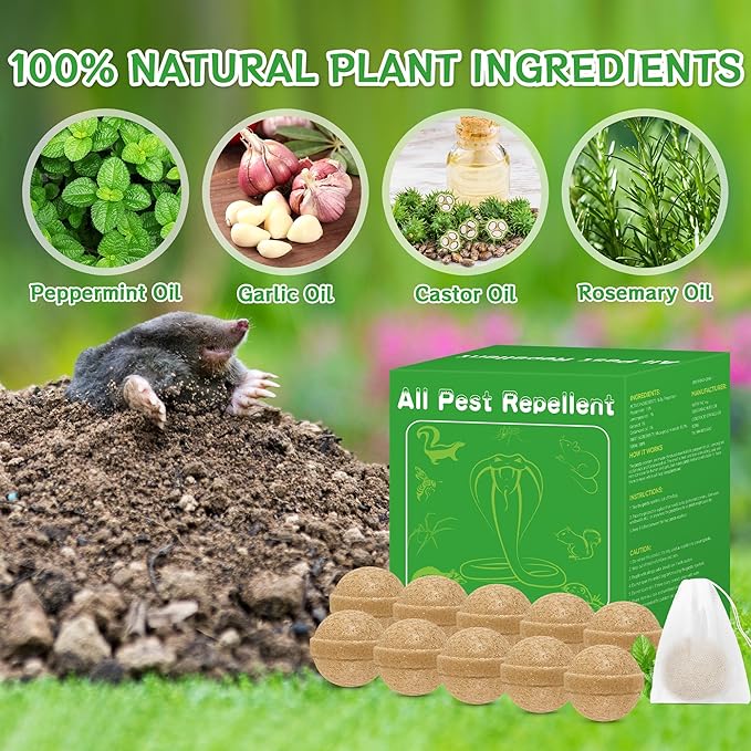 24 Pack Mole Repellent - Skunk Repellent, Raccoon Repellent for Indoor Outdoor, Squirrel Repellent Keep Rodent Away for Yard, Safe for Pets & Children