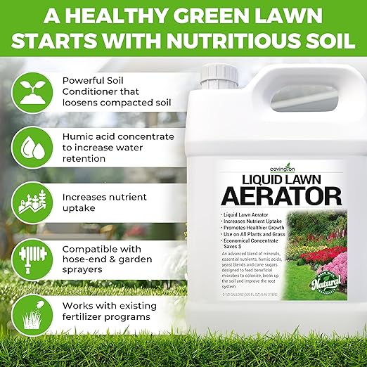 Covington Liquid Lawn Aerator (2.5 Gal) – Soil Conditioner & Softener for Lawns & Gardens – Loosens Clay & Compacted Soil for Better Water & Nutrient Absorption – USA Made Liquid Aeration Concentrate