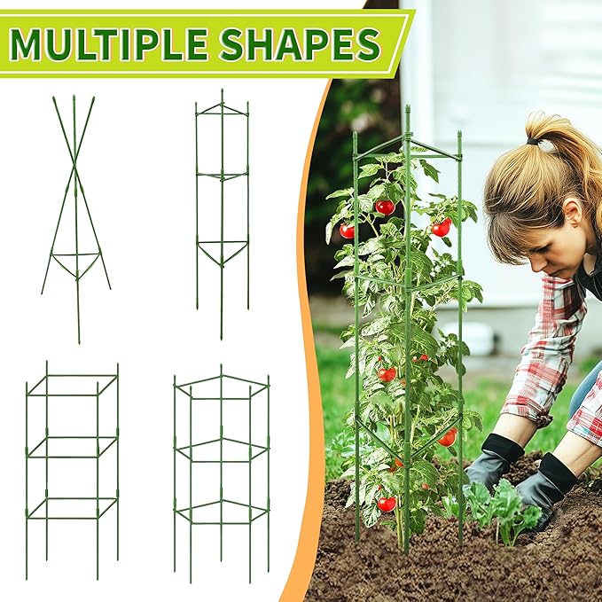 8 Pack 48 Inch Tomato Cages for Garden, Triangle Metal Plant Support with Rust-Resistant Coating, Heavy Duty Tomato Trellis for Raised Bed, Pots, Cucumbers, Peppers & Climbing Plants
