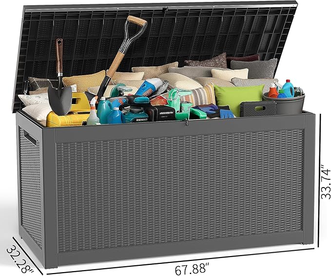 267 Gallon Deck Box Large Outdoor Storage Box Waterproof for Patio Furniture,Outdoor Cushions,Garden Tools and Pool Supplies,Weatherproof(Black,267Gallon)