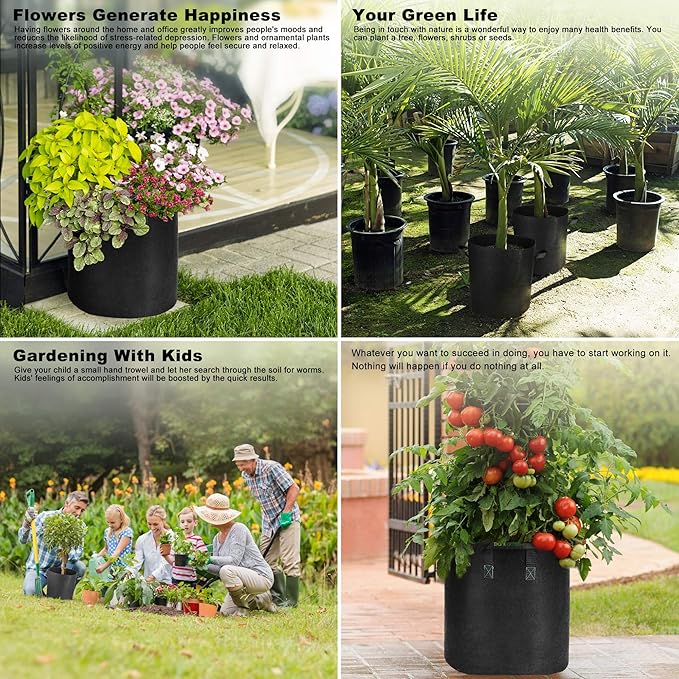 Taller Grow Bags for Deep Root Plants, 3 Gallon 8 Pack Thickened Nonwoven Fabric Pots with Short Handles, Washable Reusable Cloth Plant Bags for Vegetables, Pond Aquatic Plants