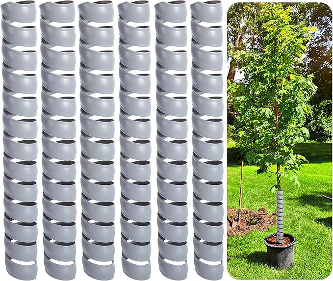 Watayo 6 PCS Tree Trunk Protector- 2 Size Plastic Spiral Tree Guard- Tree Bark Protector Tube Wraps to Protect Saplings Plants from Deer Rabbit Cats Rodents Mowers (Grey)