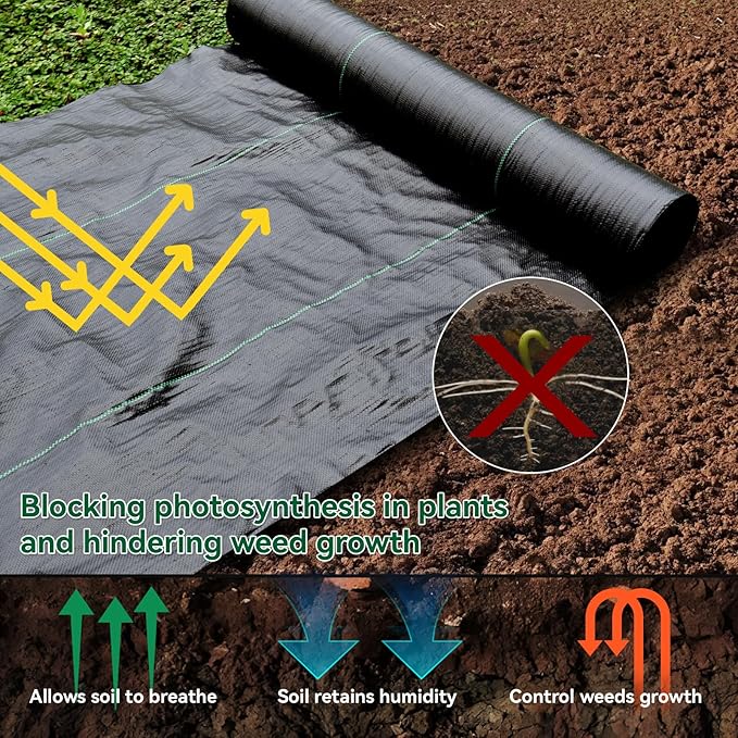 Weed Fabric Barrier Heavy Duty, 5FTx100FT 3.2oz Garden Weed Blocker Fabric, Landscaping Fabric, Weed Control Fabric Ground Cover Gardening Mat