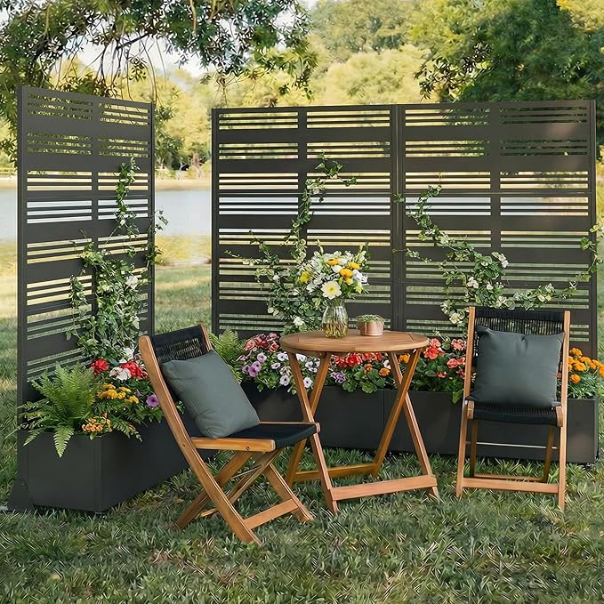 Casaphoria Metal Raised Garden Bed with Trellis and Wheels, 72"x47"x16" Planter Box for Climbing Plants, Vegetables & Vines, Features Drainage Holes and Privacy Screen (Black-Harold)