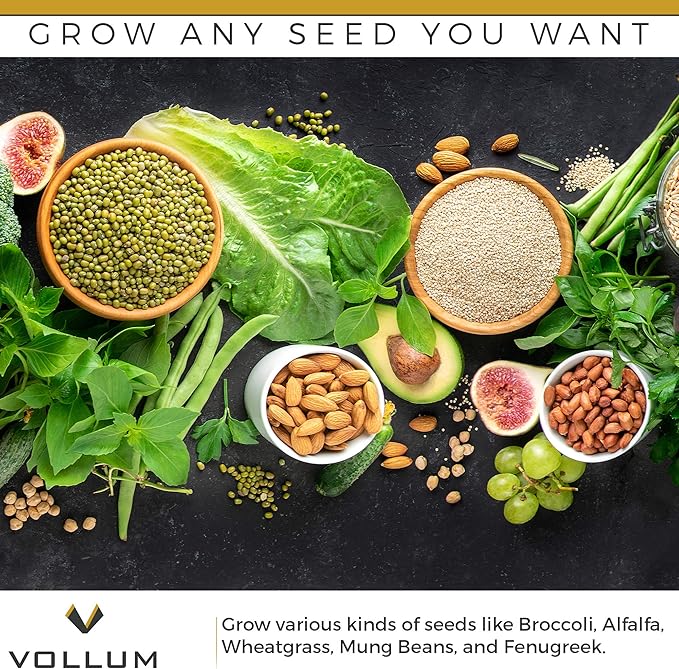 Vollum Stainless Steel Seed Sprouting Tray | 8 Inch Sprout Growing Kit | Growing Fresh Wheat Grass, Organic Broccoli Sprouts, Alfalfa Seeds, Mung Beans, Fenugreek | Plant Germination Kits