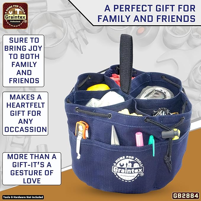Graintex 18 Pockets Grab Bag Rip-stop Canvas Drawstring Closure, Small Part Organizer Pouch, Small Tools, Screws, Parts, Parachute Tool Bag for Efficient Storage - Navy Blue