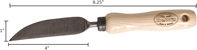 DeWit Garden Knife – Multi-Purpose Hand Tool | Boron Steel Blade | Ash Wood Handle | Mini Trowel, Bulb Planter, Root Cutter | 8.25" Length