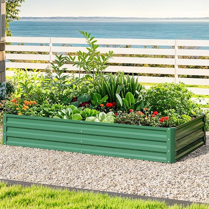DWVO 2pcs 6 x 3 x 1 FT Raised Garden Bed Kit, Outdoor Galvanized Flower Bed with Gloves, Large Metal Planter Box for Vegetables, Flowers, Herbs, Fruits, Green