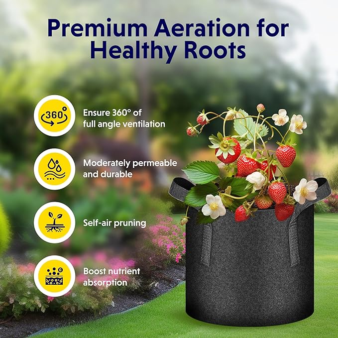 iPower 10-Pack 3 Gallon Plant Bags Heavy Duty Thickened Nonwoven Fabric Potato Growing Pot, Aeration Durable Container with Reinforced Strap Handles, Black