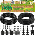 Drip Irrigation System Kit Garden Watering System 200ft 1/4 Inch Soaker Hose 100ft 1/4 Inch Drip Irrigation Tubing with Distribution Tubing and Accessories for Garden Greenhouse Patio Lawn