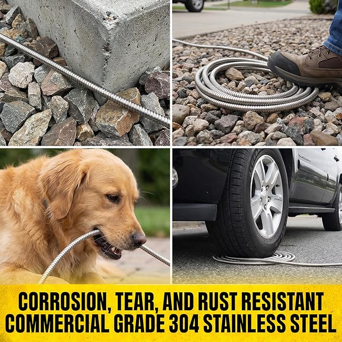 Bionic Steel PRO 50 Ft Metal Garden Hose with Nozzle, Water Hose Made from Heavy Duty 304 Stainless Steel, Flexible, Lightweight, Brass Fittings, Non Kinking, 5/8” Inner Diameter, 500 PSI