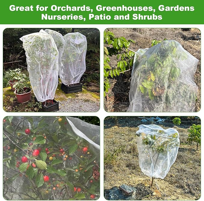 4 Pack Garden Plant Netting, 3.3Ft x 2.7Ft Garden Netting Pest Barrier Mesh Covers Bags with Drawstring Insect Bird Cover Netting Plant Protection Covers for Vegetables Bushes Fruits Tree