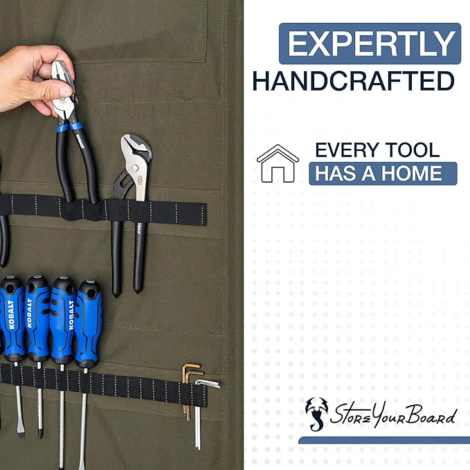 StoreYourBoard Pivot Panel Tool Storage, Swivel Workshop Organizer for Wrenches, Screwdrivers, & Sockets, Metric & Imperial Labeled Slots (High Pine Green)