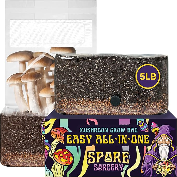 SPORE SORCERY 5 LB All-in-One Grow Bag: Up to 40oz of Mushrooms! Nutrient-Enhanced, Injection Port, Just Add Your Own Spores & Grow Like Magic (5 LB Bag)