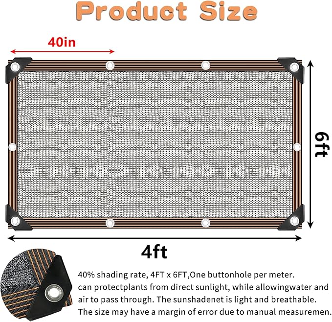 QLOFEI Shade Cloth for Patio, 40-50% Sunblock Mesh Tarp Shade Cloth with Grommets, Sun Shade Cloth for Garden Kennel Chicken Coop Pergola Greenhouse Plants Cover Shade Neting Cover, 4x6 FT