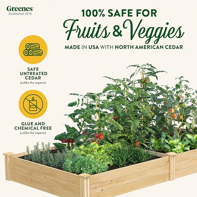 Greenes Fence Classic Cedar Raised Garden Bed, 4' x 8' x 10.5" (1/2" Thick) - Made in USA with North American Cedar