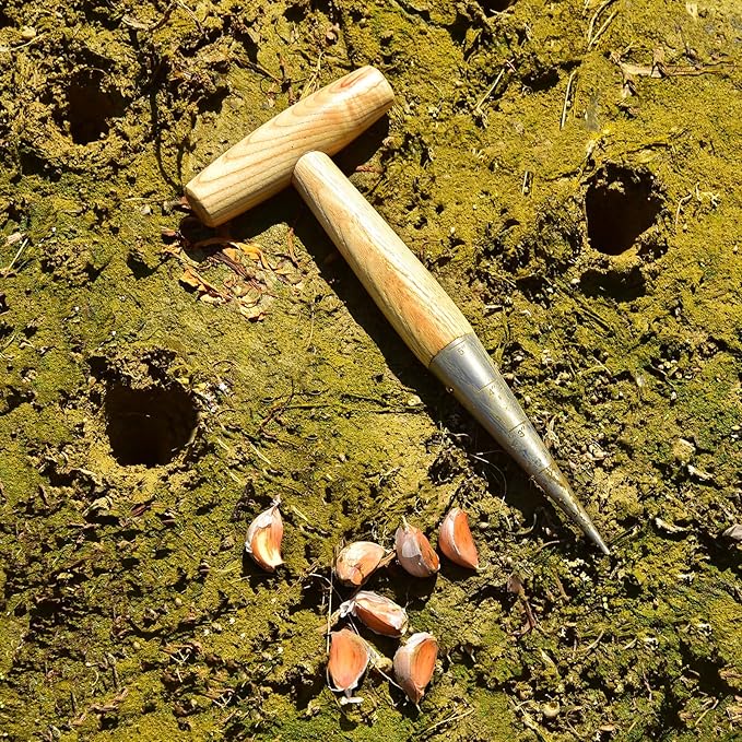 Seed Dibber Hand Dibber Bulb Planter Tool, Stainless Steel Garden Dibber with Wooden Handle for Planting Seeds, Bulbs, Tulips, Daffodils and Flowers