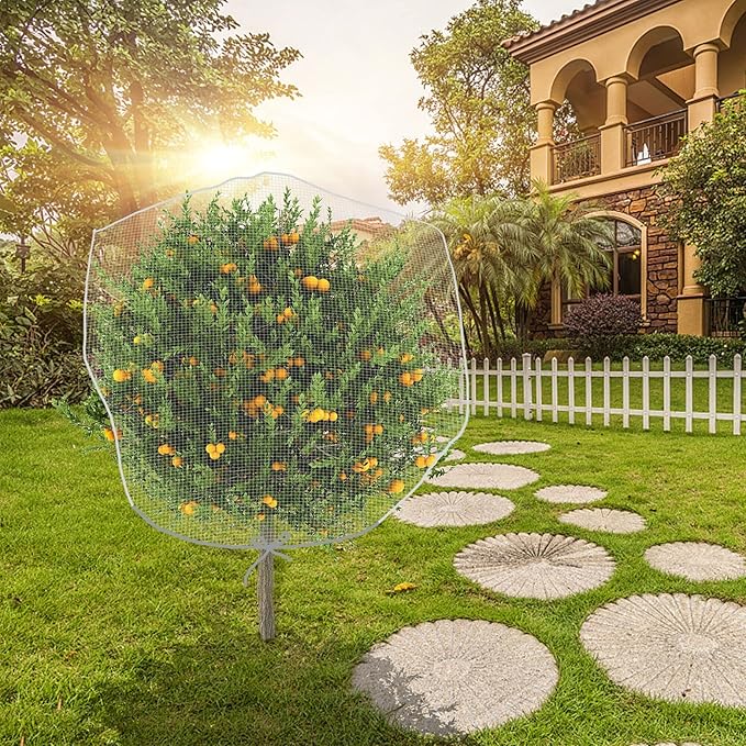 Alpurple 3 PCS Insect Bird Barrier Netting Mesh with Drawstring- 3.2 x 2.6 Feet Fruit Tree Net-Garden Netting Plant Cover for Protect Plant Fruits Flower from Insect Bird Eating