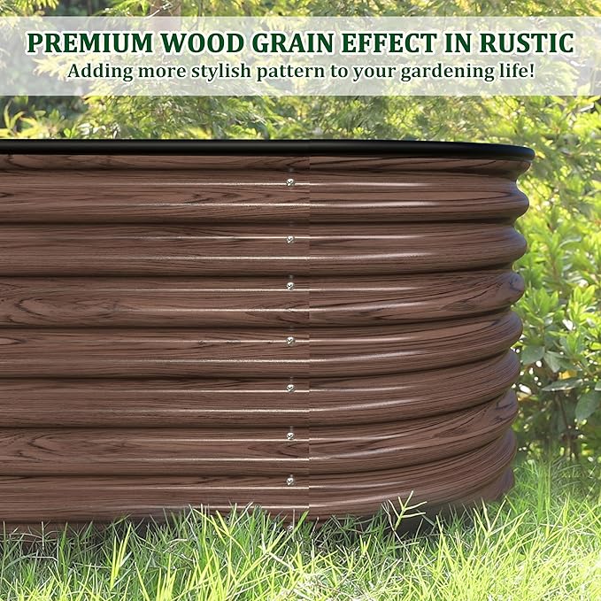 BlueWish 8x2x2FT Raised Garden Bed, 23.1" H Raised Garden Beds with 2 Aluminum Support Rods, Galvanized Steel, Rubber Strips, 9-in-1 Planter Raised Beds for Vegetable, Flower, Herbs, Rustic Brown