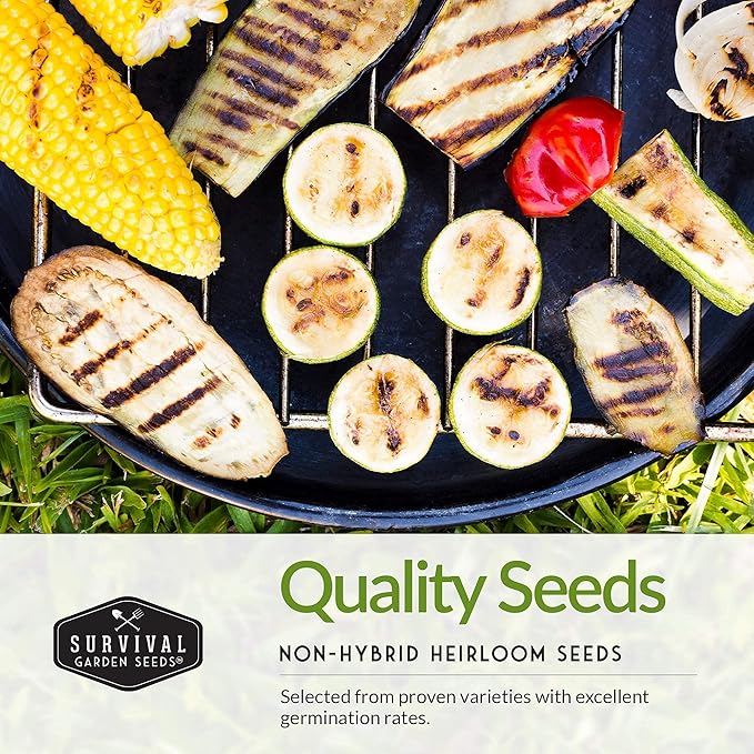 Survival Garden Seeds - Barbecue Vegetables Collection Seed Vault for Planting - Asparagus, Brussels Sprouts, Green Onion, Zucchini, Yellow Squash, & Sweet Corn Packs - Non-GMO Heirloom Varieties