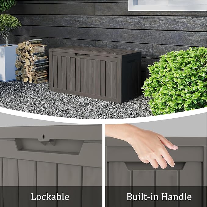 Outdoor Storage Box Waterproof with Wheels, 76 Gallon Lockable Resin Deck Box Patio Storage Bin for Pool Accessories Cushion Furniture, Garden Tools, UV-Resistant Outside Delivery Grey