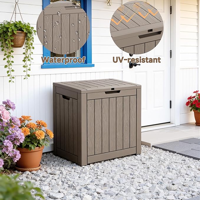37 Gallon Resin Deck Box Outdoor Storage Box for Patio Furniture,Outdoor Cushions,Garden Tools and Pool Supplies,Waterproof,Lockable(Grey,37Gallon)