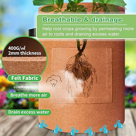5-Pack 10Gallon Potato Grow Bags with 8 Plant Label Stakes, Thickest 400G Fabric with 150lb Load Handles, Bags for Growing Potatoes with Visual Harvest Window,Multi-Colored Breathable Planter