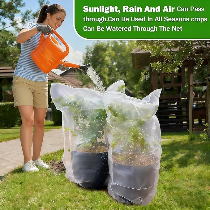 Drawstring Blueberry Netting for Bushes - 4 Pack 5.25×4.92FT - Easy Install Reusable Garden Netting, Protective Mesh for Fruit Trees & Tomato Plants, Blocks Birds, Squirrels & Insects