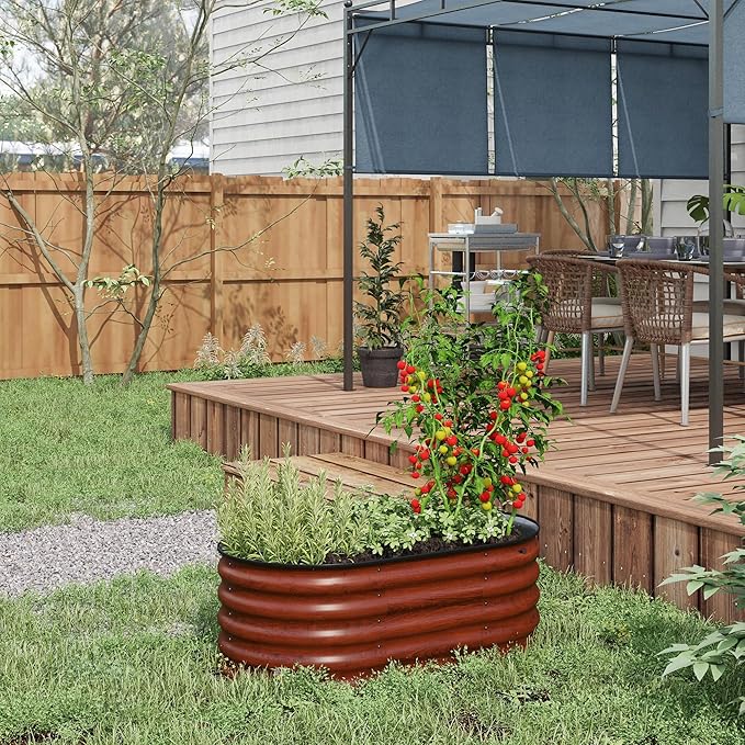Outsunny 3.5' x 2' x 1.4' Galvanized Raised Garden Bed Kit, Outdoor Metal Elevated Planter Box with Safety Edging, Easy DIY Stock Tank for Growing Flowers, Herbs & Vegetables, Brown