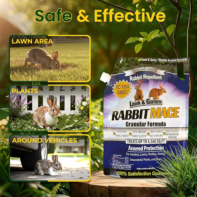 Nature's MACE Rabbit MACE Granules, Rabbit Repellent for Gardens, Lawns, Farms & Landscapes, Treats 4,560 sq ft, Granular Deterrent, 7 Pounds, All-Season Use, Safe for Pets, Children, and Plants