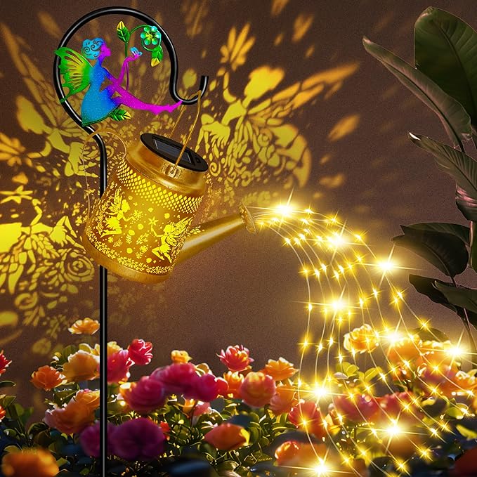 ostritec Solar Watering Can Lights Outdoor Garden Decor, Large Fairy Hanging Lantern with Shepherd Hook, Waterproof Garden Lights for Outdoor Yard, Gifts for Mom Grandma Mothers Day Gifts