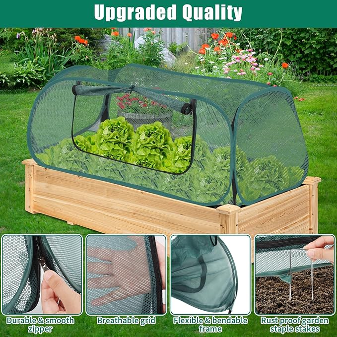 2Pack Garden Covers for Raised Beds, Pop Up Mesh Plant Covers for Outdoors, 30% Sunblock Plant Shade Tent, Crop Cage for Seedlings Vegetable Against Birds, Animals, with 8 Stakes (45"X22"X16")