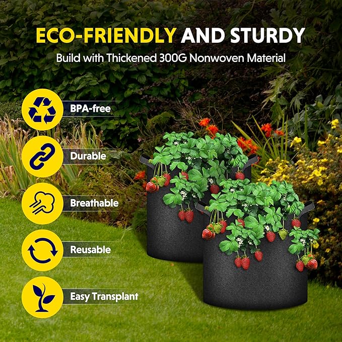 iPower 24-Pack 2 Gallon Grow Bags Heavy Duty Thickened Aeration Nonwoven Fabric Pots with Nylon Handles, for Planting Vegetables, Fruits, Flowers, Black