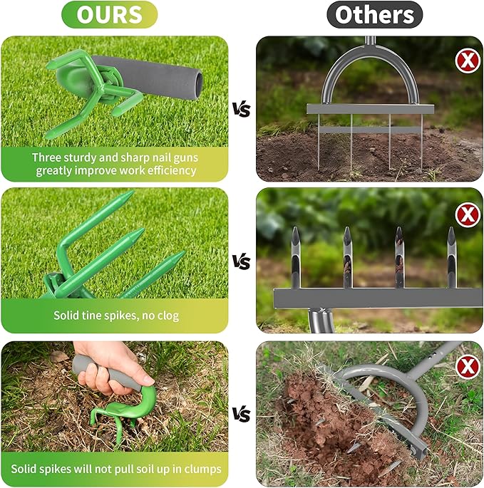 Earth Tiller，Pot Tiller，Loosen The Claws，Hand Tiller Claw Cultivator,Loosen The Gripper manually,Garden Weeder Tool for Vegetable Gardening Planting (Green)