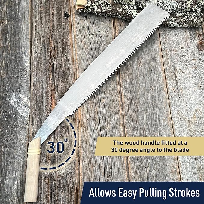 Cross Cut Saw - Crosscut Angled Japanese Hand Saw for Tree Cutting or Logs - Handsaw for Trees Timber or Pruning Branch Cutter, 16” Blade with Quick Cut Progressive Deep Teeth by Kings County Tools